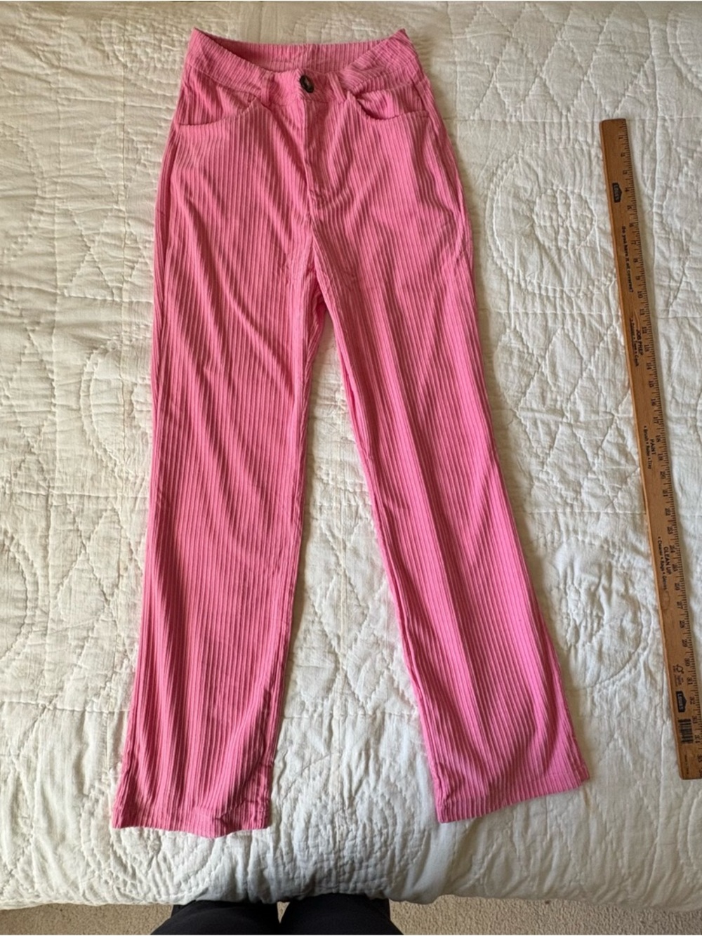 Pink Ribbed Wide-Leg Pants